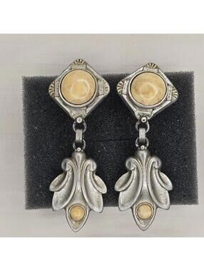 Vintage Robert Rose Leaf Clip-On Dangle Earrings